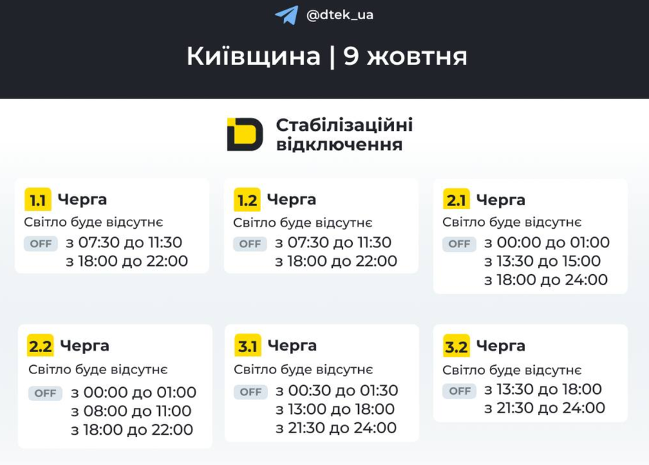 Київщина: ДТЕК повертає стабілізаційні графіки відключень світла
